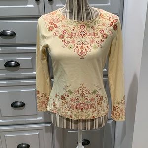 Talbots Petites Tan T-Shirt Top with Floral Print, Size Small